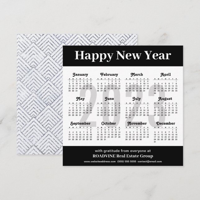 Tarjeta Festiva 2023 Calendario de negocios de guiones negros plat (Anverso / Reverso)