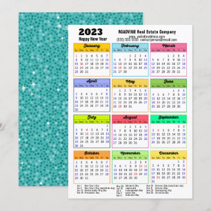 Tarjeta Festiva 2023 Calendario Mint Green Purpurina Modern Busine