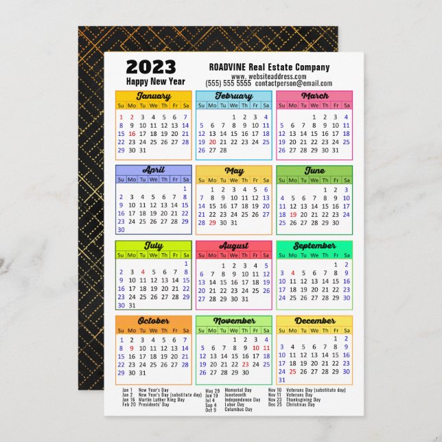 Tarjeta Festiva 2023 Calendario Modern Script Simple Photo Busines (Anverso / Reverso)