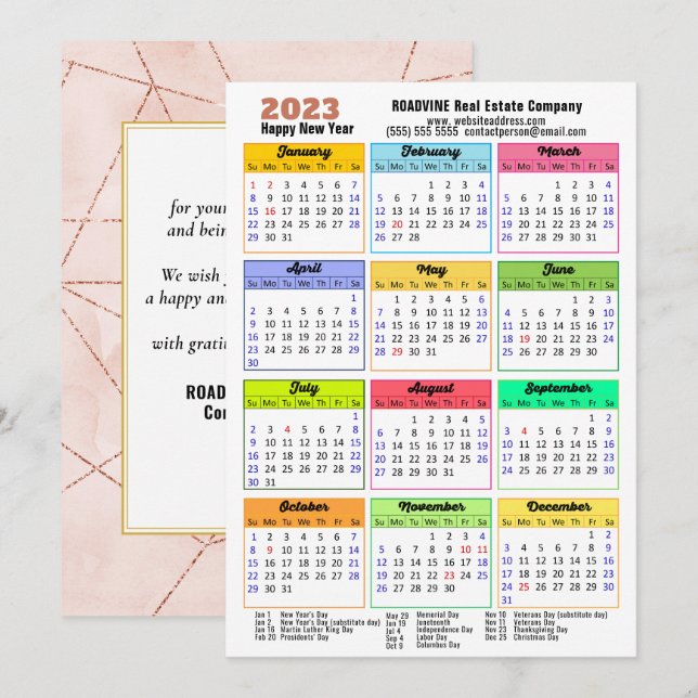 Tarjeta Festiva 2023 Calendario Rosa Bandas de oro Empresas modern (Anverso / Reverso)