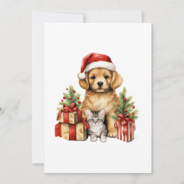 Tarjeta Festiva 2023 Vintage Christmas Mascotas Ho ho puppy y Kitt