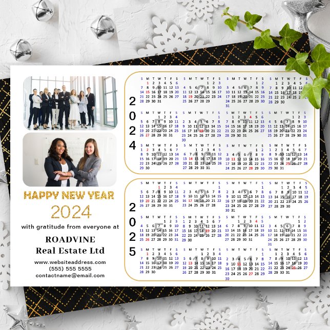 Tarjeta Festiva 2024 2025 Calendario Corporativo Purpurina de Oro  (Subido por el creador)