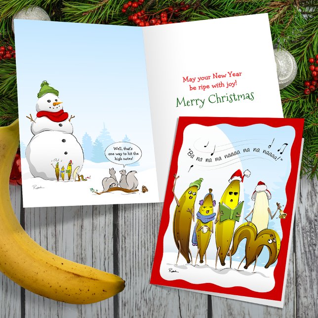 Tarjeta Festiva 2024 Navidades de plátanos maduros se burlan (Customize your holiday greeting on these unique, funny banana Christmas cards!)