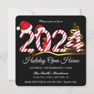 Tarjeta Festiva 2024 Papá Noel, copos de nieve elegante chic