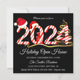 Tarjeta Festiva 2024 Papá Noel, copos de nieve elegante chic