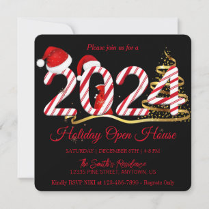 Tarjeta Festiva 2024 Papá Noel, copos de nieve elegante chic