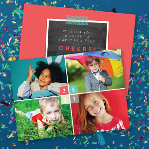 Tarjeta Festiva 2025 Bloques de color Moderno Año Nuevo 4 Collage