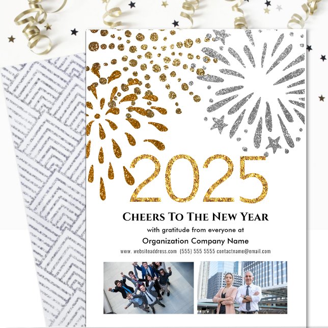 Tarjeta Festiva 2025 Business 2 Photo Festive Fireworks Silver (Subido por el creador)