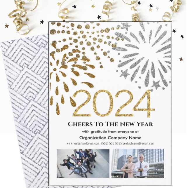 Tarjeta Festiva 2025 Business 2 Photo Festive Fireworks Silver (Subido por el creador)