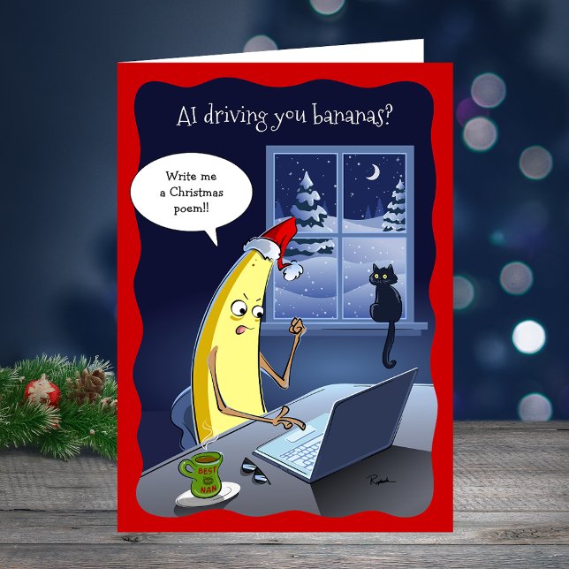 Tarjeta Festiva 2025 Funny Banana AI Christmas (Funny AI Christmas cards that will make you go bananas! Personalize with your own custom joke.)