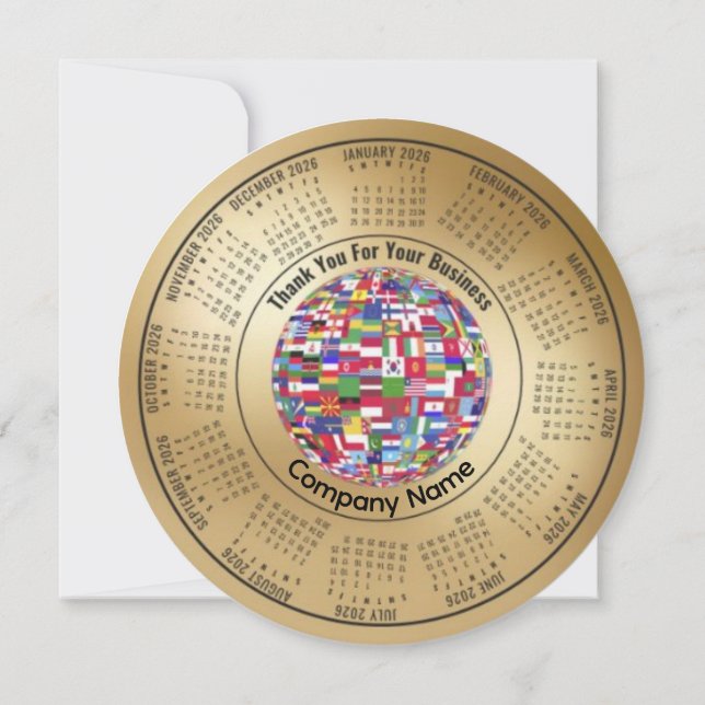 Tarjeta Festiva 2026 Calendar Editable Thank You For Your Business (Reverso)