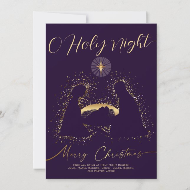 Tarjeta Festiva 2026 Calendar Nativity Manger O Holy Night Script (Anverso)