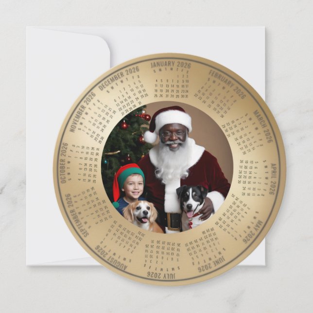 Tarjeta Festiva 2026 Calendar Santa with Boy and Dogs Holiday Card (Anverso)