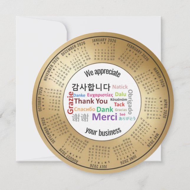 Tarjeta Festiva 2026 Calendar We Appreciate Your Business (Reverso)