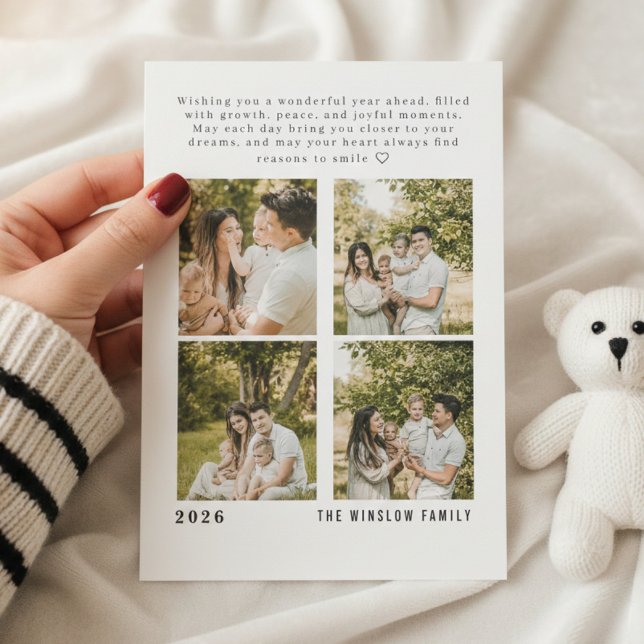 Tarjeta Festiva 2026 Happy New Year Four Photo Family Collage Card (Subido por el creador)