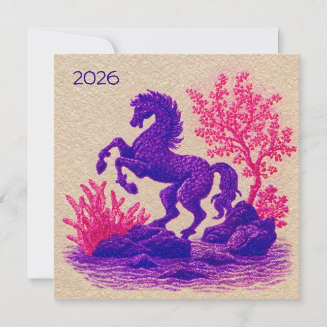 Tarjeta Festiva 2026 Lunar Horse Zodiac Illustration (Anverso)