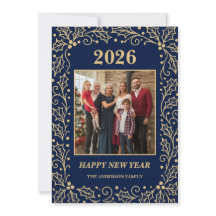 2026 Navy & Antique-Gold Family New Year Photo