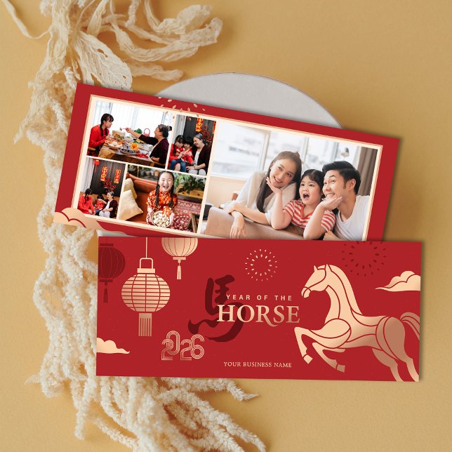 Tarjeta Festiva 2026 Photos Gold Horse Chinese New Year Greeting (2026 Photos Gold Horse Chinese New Year Greeting Holiday Card)