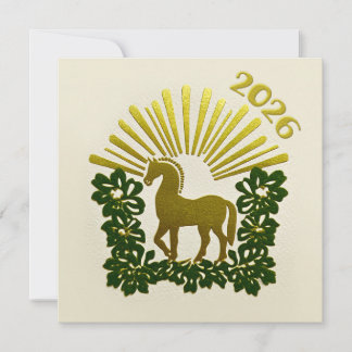 Tarjeta Festiva 2026 Year of the Horse Gold Design