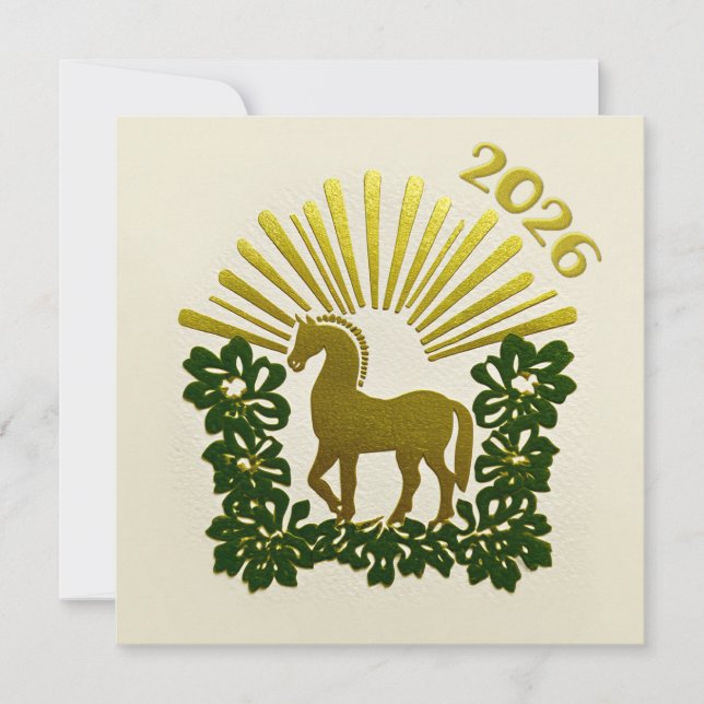 Tarjeta Festiva 2026 Year of the Horse Gold Design (Anverso)