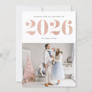 Tarjeta Festiva 2027 Brillo de Oro Rosa Falso Moderno Feliz Año Nu