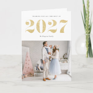 Tarjeta Festiva 2027 Feliz Año Nuevo Brillante Moderno con Purpuri