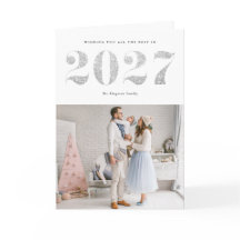 2027 Feliz Año Nuevo Moderno con Brillo de Plata F