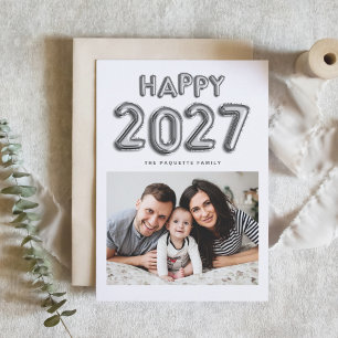 Tarjeta Festiva 2027 Globos de Mylar con Hoja de Plata Año Nuevo F