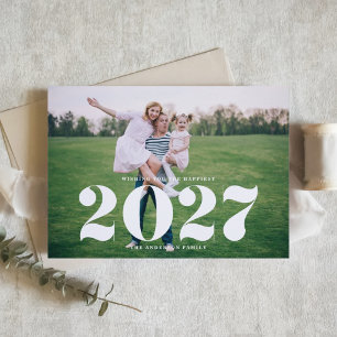 Tarjeta Festiva 2027 Tipografía Negrita Moderna Horizontal Año Nue