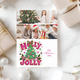 Tarjeta Festiva 2.ª Purpurina Leopard Bow Holly Jolly