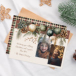Tarjeta Festiva 2.ª vegetación festiva<br><div class="desc">Esta tarjeta de 2 Navidades de fotografía presenta un diseño festivo de acuarela de color verde sobre un fondo neutro. Personalizar fácilmente esto utilizando la característica de personalización, </div>