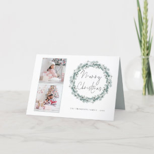 Tarjeta Festiva 2.ᵉʳ guión Verde azulado Foliage Wreath Feliz Navi