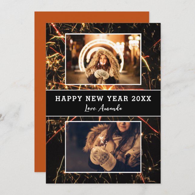 Tarjeta Festiva 2 Collage de fotos de fuegos artificiales Feliz Añ (Anverso / Reverso)