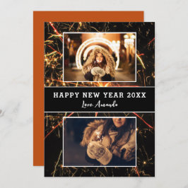 Tarjeta Festiva 2 Collage de Fotos Fuegos Artificiales Feliz Año N