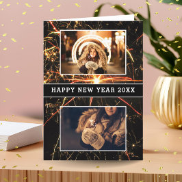 Tarjeta Festiva 2 Collage de Fotos Fuegos Artificiales Feliz Año N