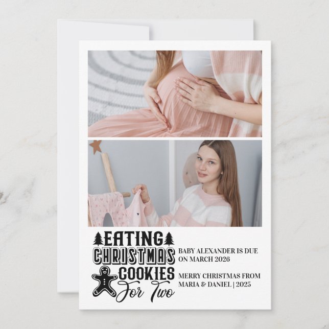 Tarjeta Festiva 2 cookies de foto Navidades para 2 embarazos (Anverso)
