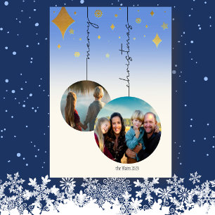 Tarjeta Festiva 2 focos de Navidades fotográficos ornamentos plano