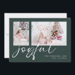 Tarjeta Festiva 2 Foto 2025 Calendario Navidades alegres Verde<br><div class="desc">Moderno Calendario 2025 De 2 Fotos Navidades Alegres Oscuro Verde. Disponible digitalmente e impreso. Simplemente reemplace las dos fotos de ejemplo con las propias y personalícelas con sus nombres. Joyful está en un elegante y lúdico guión en blanco que puede cambiarse a otro color si así lo desea. En la...</div>