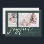 Tarjeta Festiva 2 Foto 2025 Calendario Navidades alegres Verde<br><div class="desc">Moderno Calendario 2025 De 2 Fotos Navidades Alegres Oscuro Verde. Disponible digitalmente e impreso. Simplemente reemplace las dos fotos de ejemplo con las propias y personalícelas con sus nombres. Joyful está en un elegante y lúdico guión en blanco que puede cambiarse a otro color si así lo desea. En la...</div>