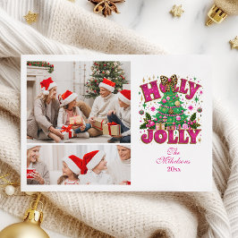 Tarjeta Festiva 2 Foto Brillo Leopardo Lazo Holly Jolly