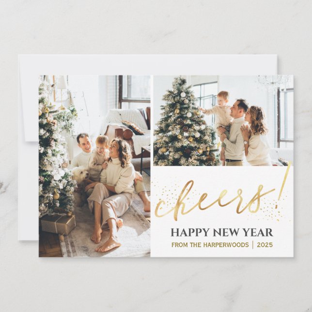 Tarjeta Festiva 2 Foto Elegante Script Moderno Feliz Año Nuevo (Anverso)