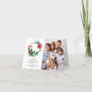Tarjeta Festiva 2 FOTO Holly Poinsettia Wreath Navidades Saludos
