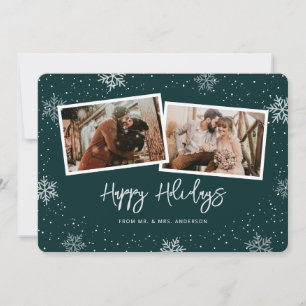 Tarjeta Festiva 2 Foto Recién Casados Copo de Nieve Verde
