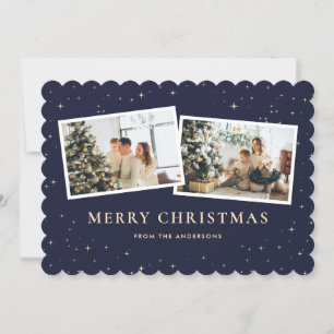 Tarjeta Festiva 2 Foto Starry Blue Merry Christmas