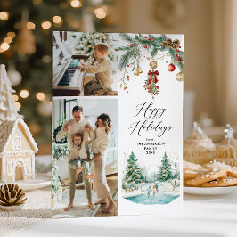 Tarjeta Festiva 2 Fotografía Happy Holidays Winter Scene & Mistlet