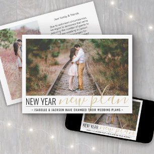 Tarjeta Festiva 2 Fotos Cambio de Planes de Año Nuevo de Boda Redu