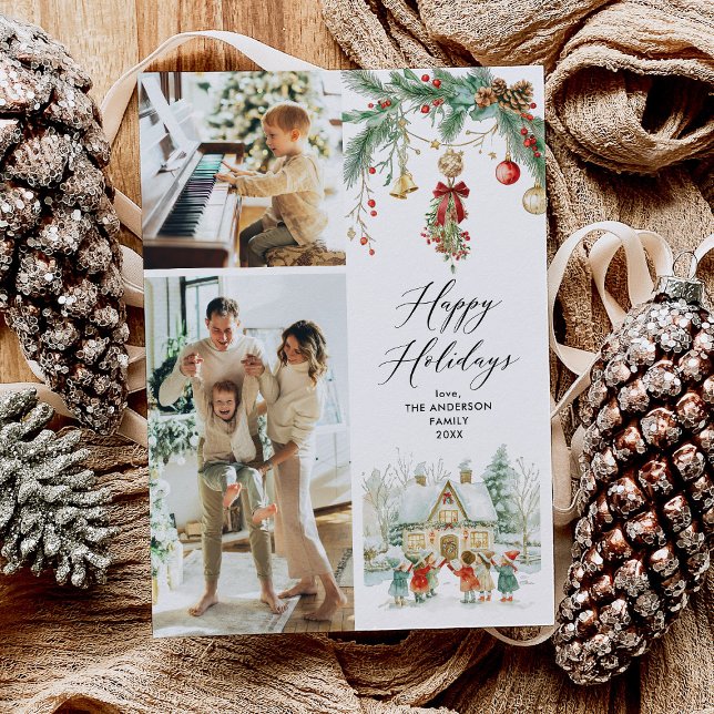 Tarjeta Festiva 2 fotos Felices Fiestas en la escena de invierno d (Subido por el creador)