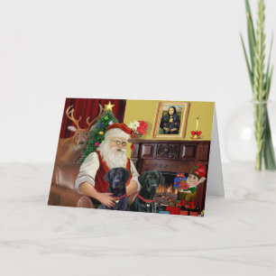 Tarjeta Festiva 2 labradores de Santa Claus (negros)