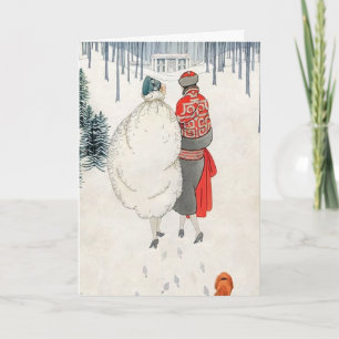 Tarjeta Festiva 2 mujeres de moda caminando en vacaciones de nieve