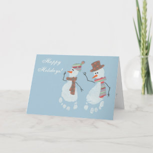 Tarjeta Festiva 2 Muñecos de nieve con huellas de bebé - ¡Felices